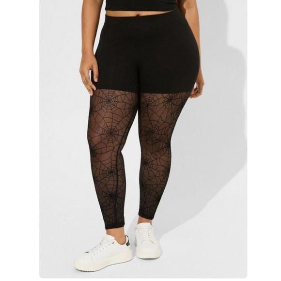 TORRID NWT Full Length Signature Waist Flocked Legging Black Spiderwebs - Picture 1 of 3